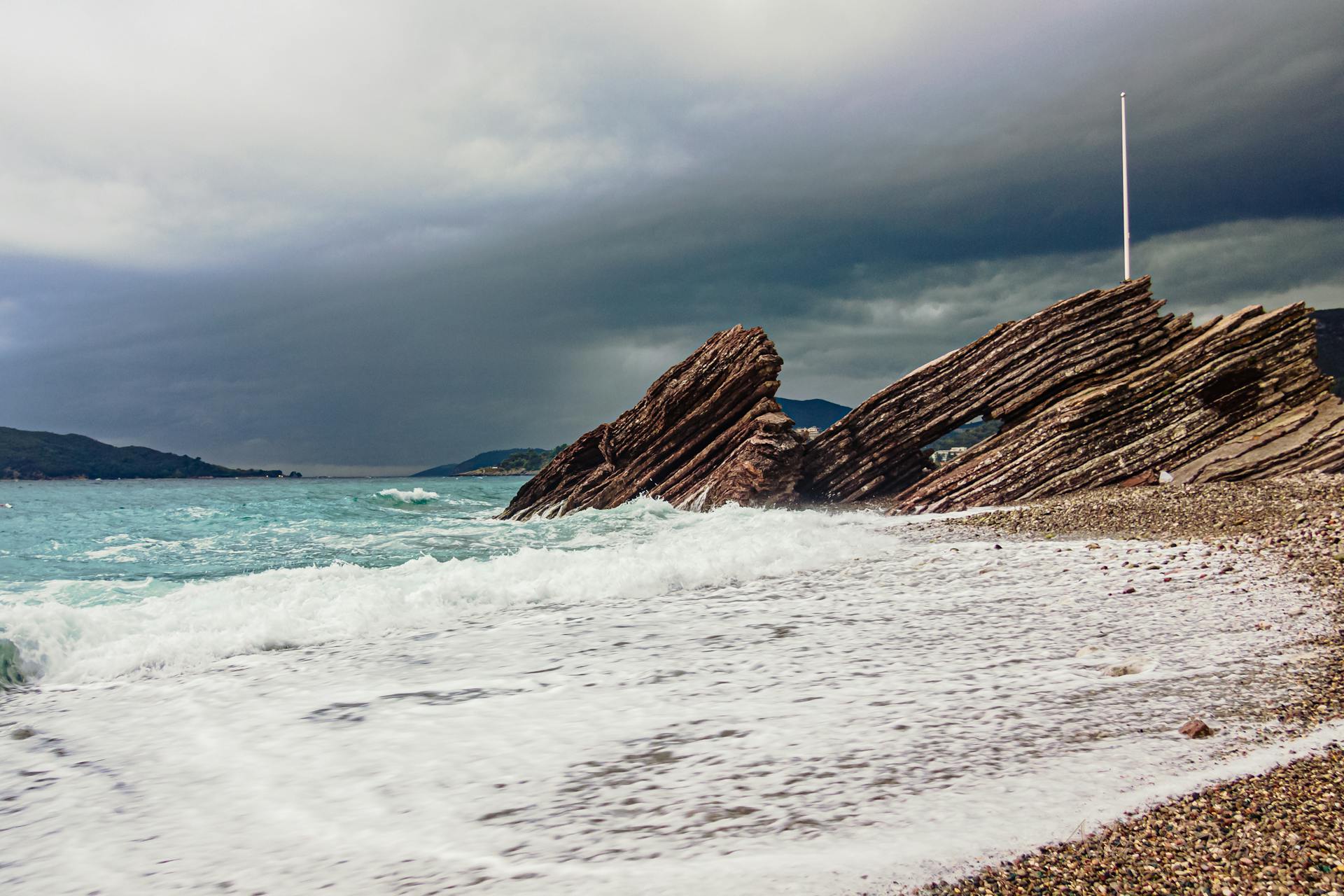 Captivating coastal scene in Odessa with impressive rock formations and dynamic waves.