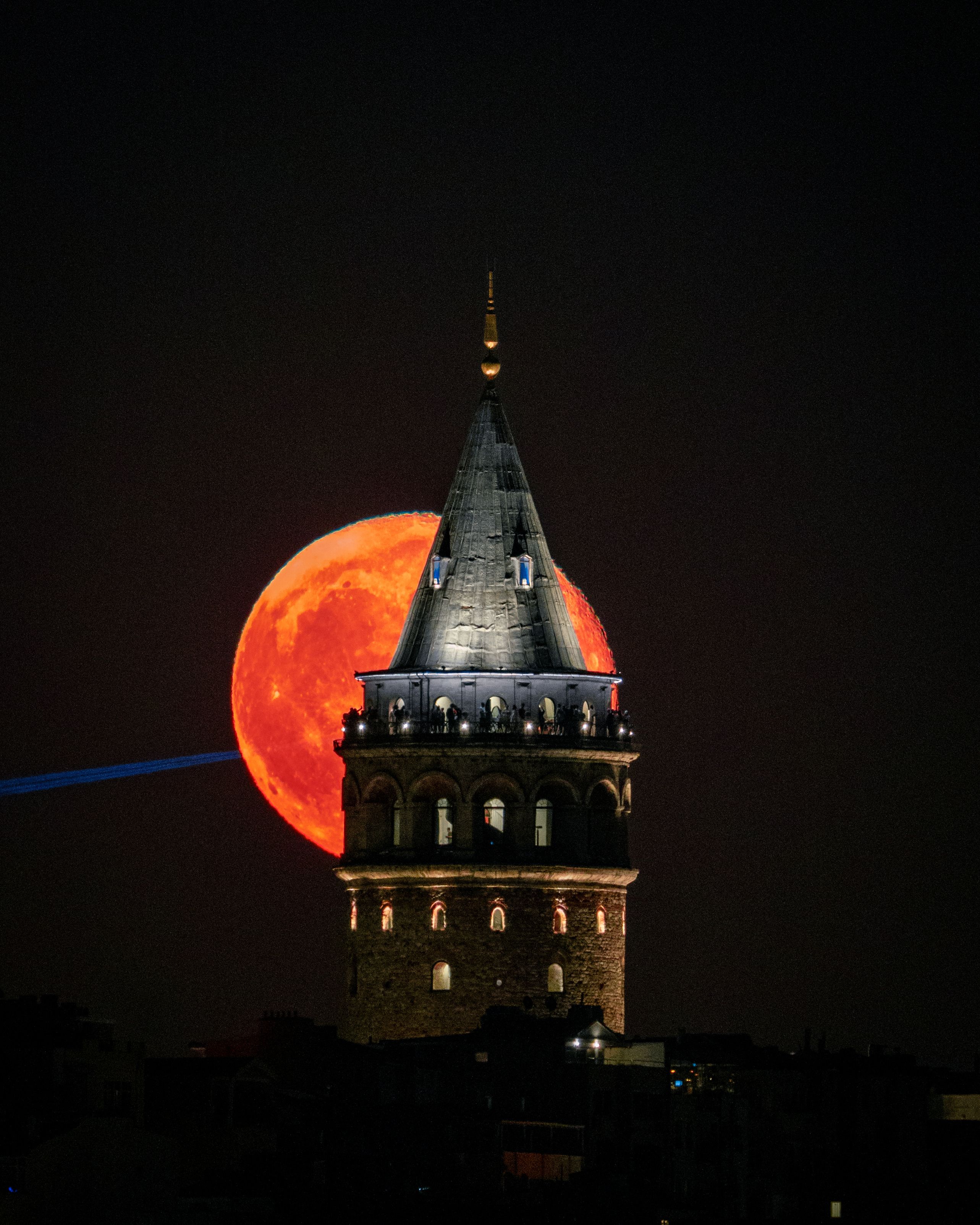 Red, Full Moon behind Galata Tower at Night · Free Stock Photo