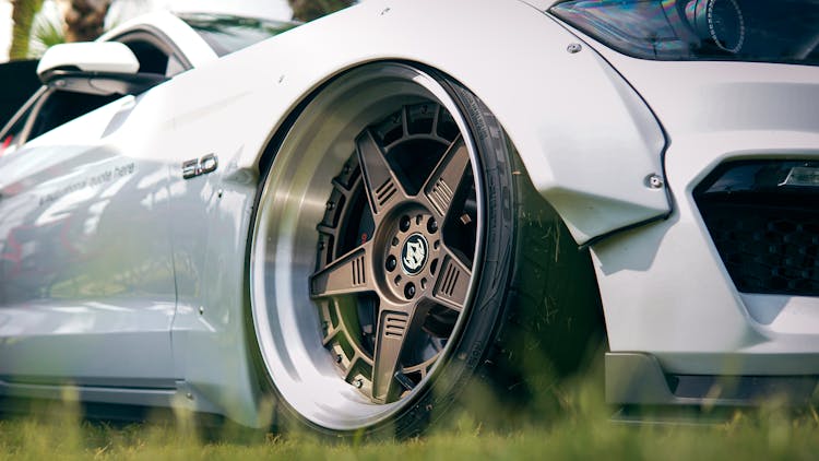 Gray Alloy Wheel In Sports Car