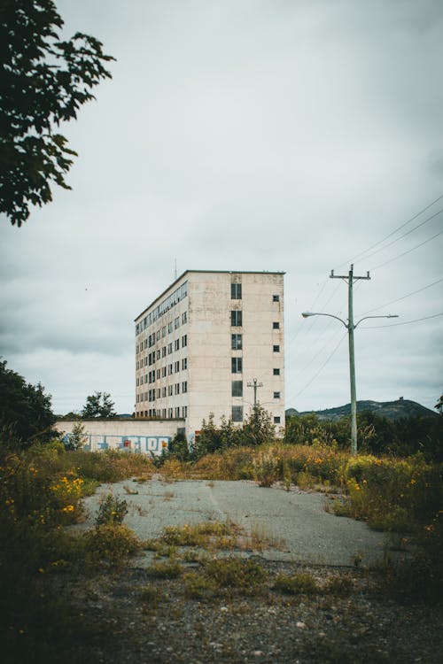 Abandoned Industrial Building and Grassed Surroundings