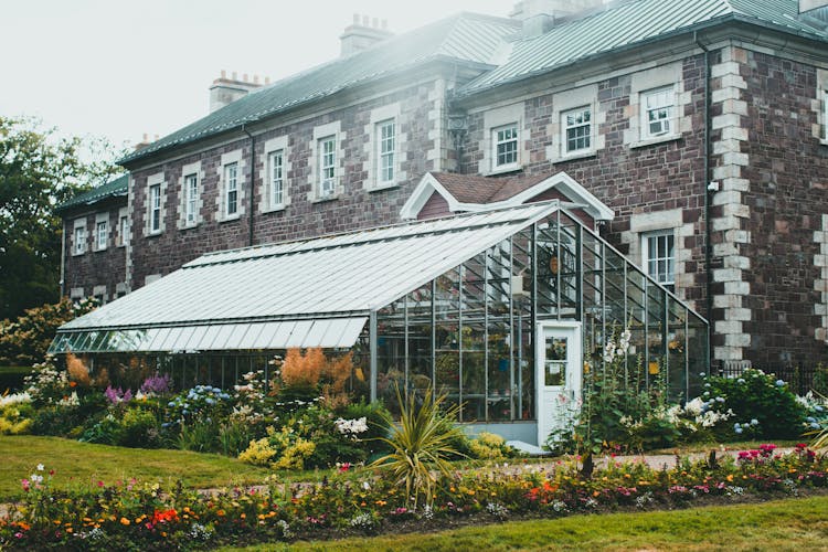 Flowers Surrounding Greenhouse 