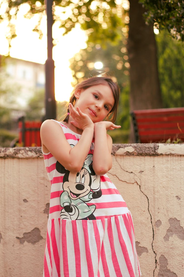 Girl In A Pink Dress With Minnie Mouse