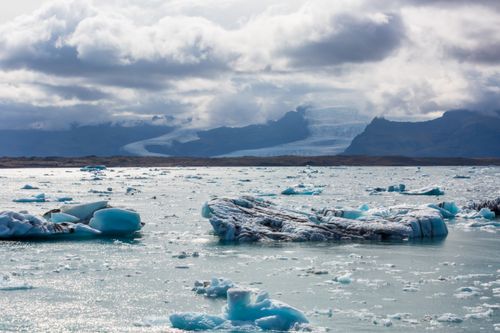 Free Beautiful icy landscape featuring majestic icebergs melting in arctic seascape. Stock Photo