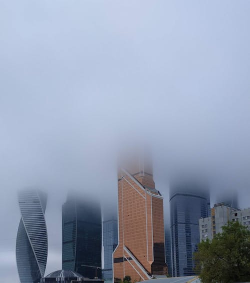 Clouds Covered Skyscrapers in Moscow