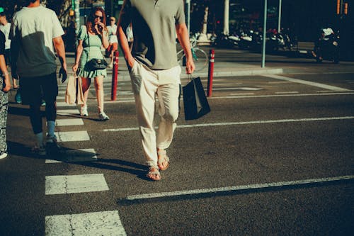 Closeup of Pedestrians Walking on the Road