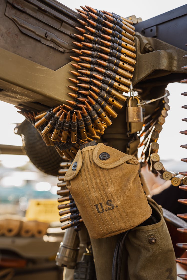 Close Up On Bullets Of US Machine Gun