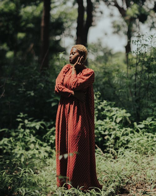 Woman with Dyed Hair Posing in Forest
