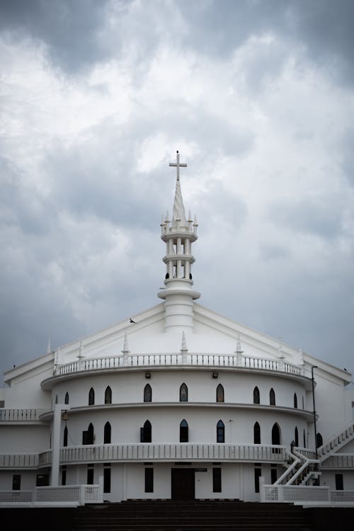 White Church with Tower in Kerala in India