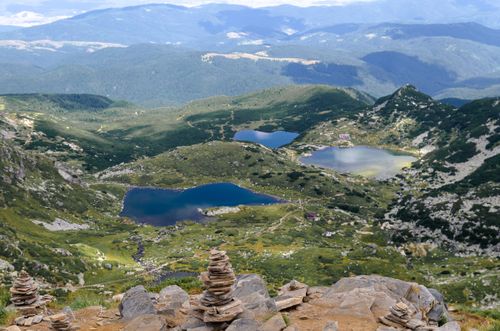 Free A breathtaking view of the Seven Rila Lakes nestled in the Bulgarian mountains. Stock Photo
