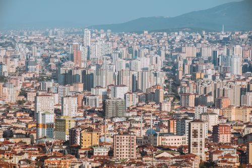 Free Stunning aerial cityscape of Istanbul showcasing modern skyscrapers and dense urban architecture. Stock Photo