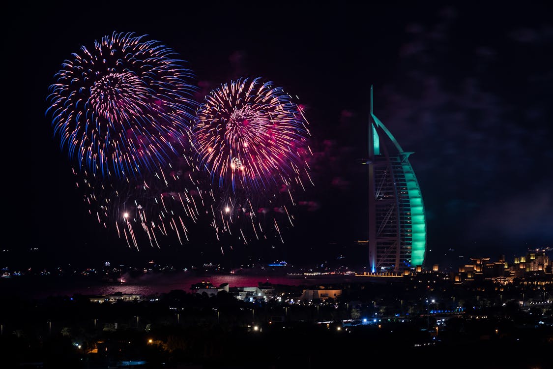 Free Fireworks Display by Burj Al Arab in Dubai - uae holidays 2024