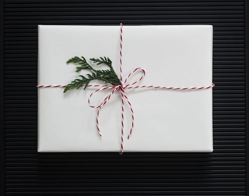Free Top View of a Packed Christmas Gift  Stock Photo