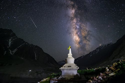 Milkyway behind the chorten in Spiti valley , Himachal pradesh 