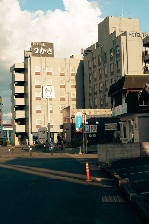 Free Cityscape of Fukuchiyama, Kyoto, Japan featuring hotels and streets on a sunny day. Stock Photo