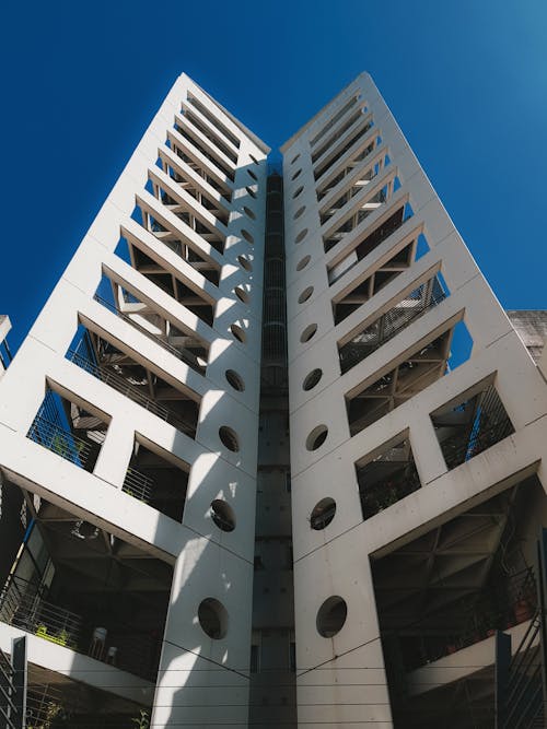 Modern Geometric Building against Blue Sky