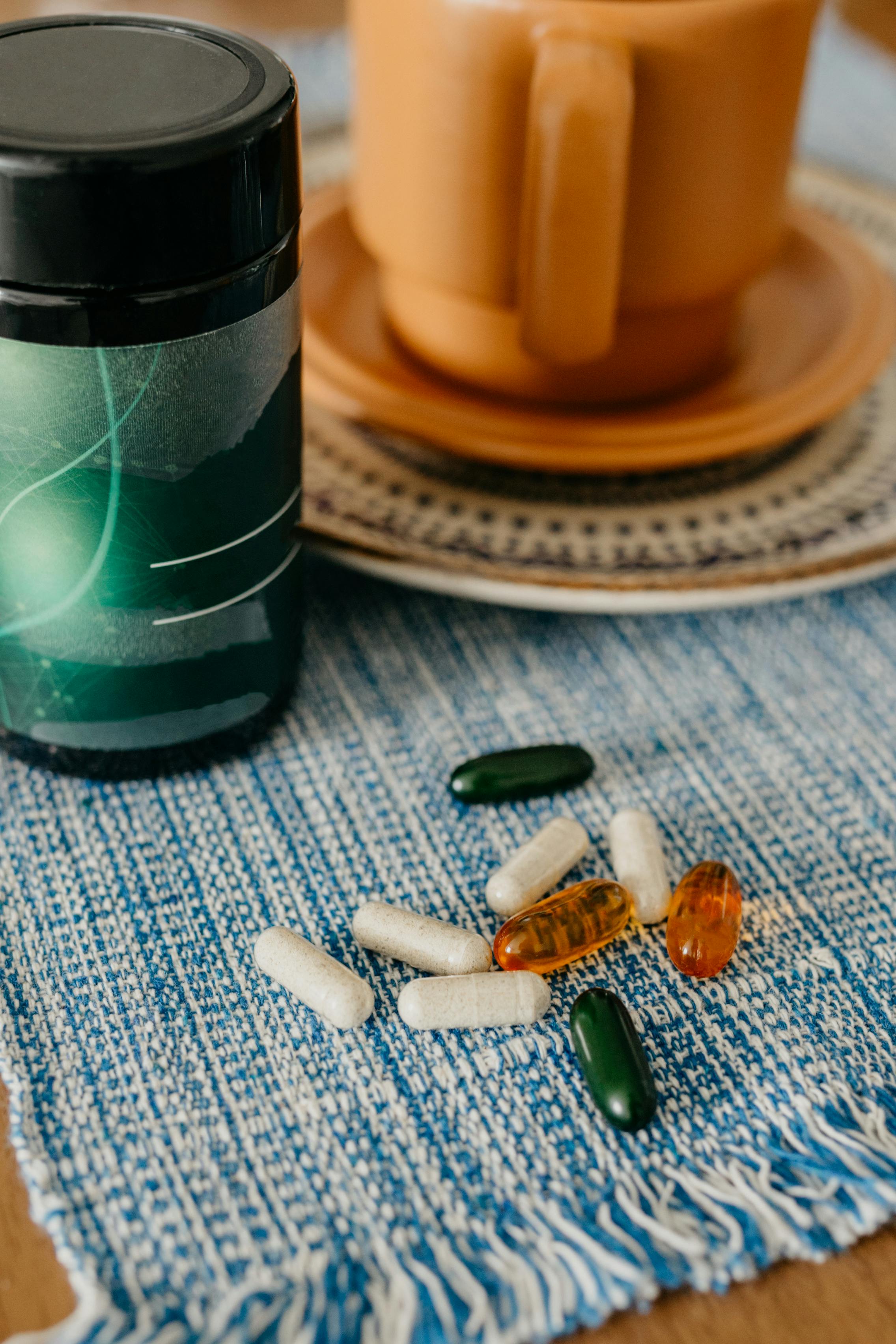 multi colored capsules lying on table