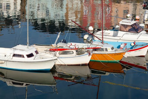 Motorboats Moored in Town