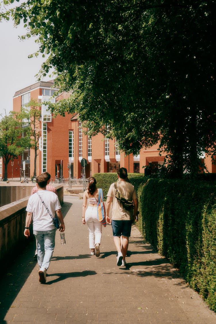 Group Of Students On The Walkway In Front Of The University Building