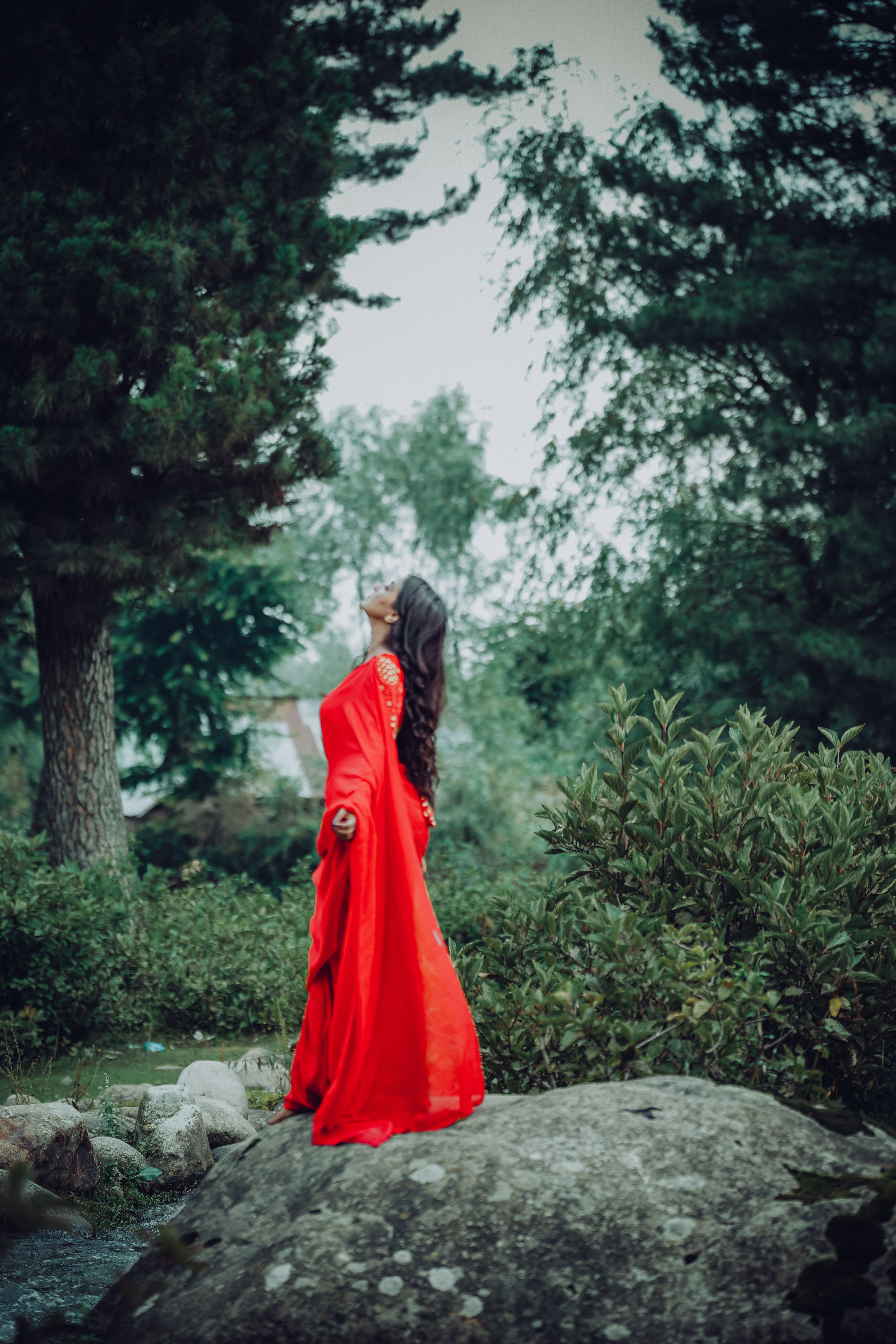 Woman in Red Dress Standing on Train Track · Free Stock Photo