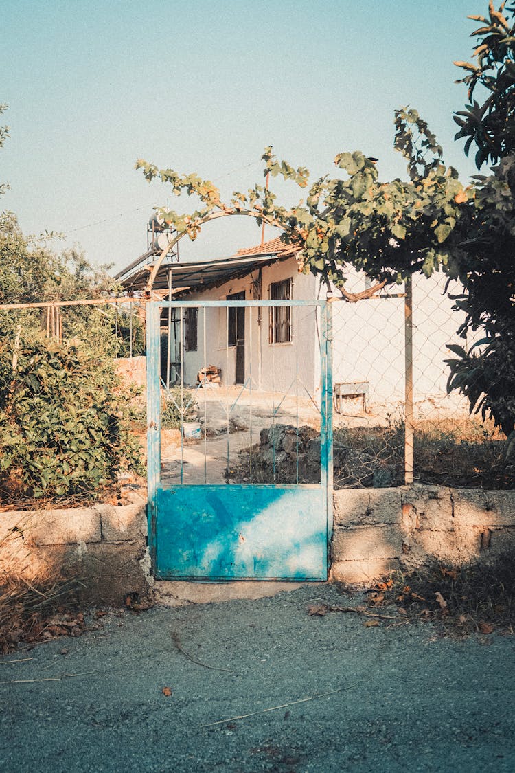 Blue Gate To Rural Yard