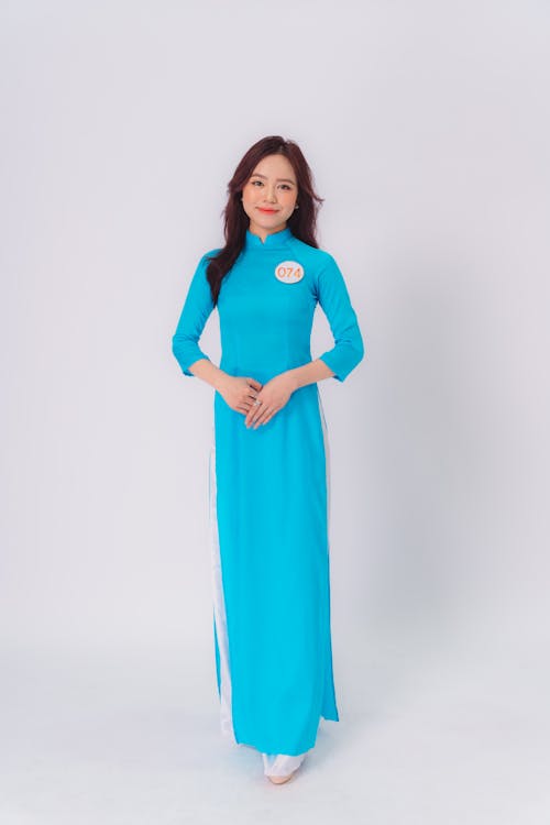 Woman in Blue Traditional Clothing