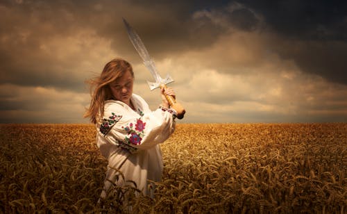 Free The girl and the sword Stock Photo