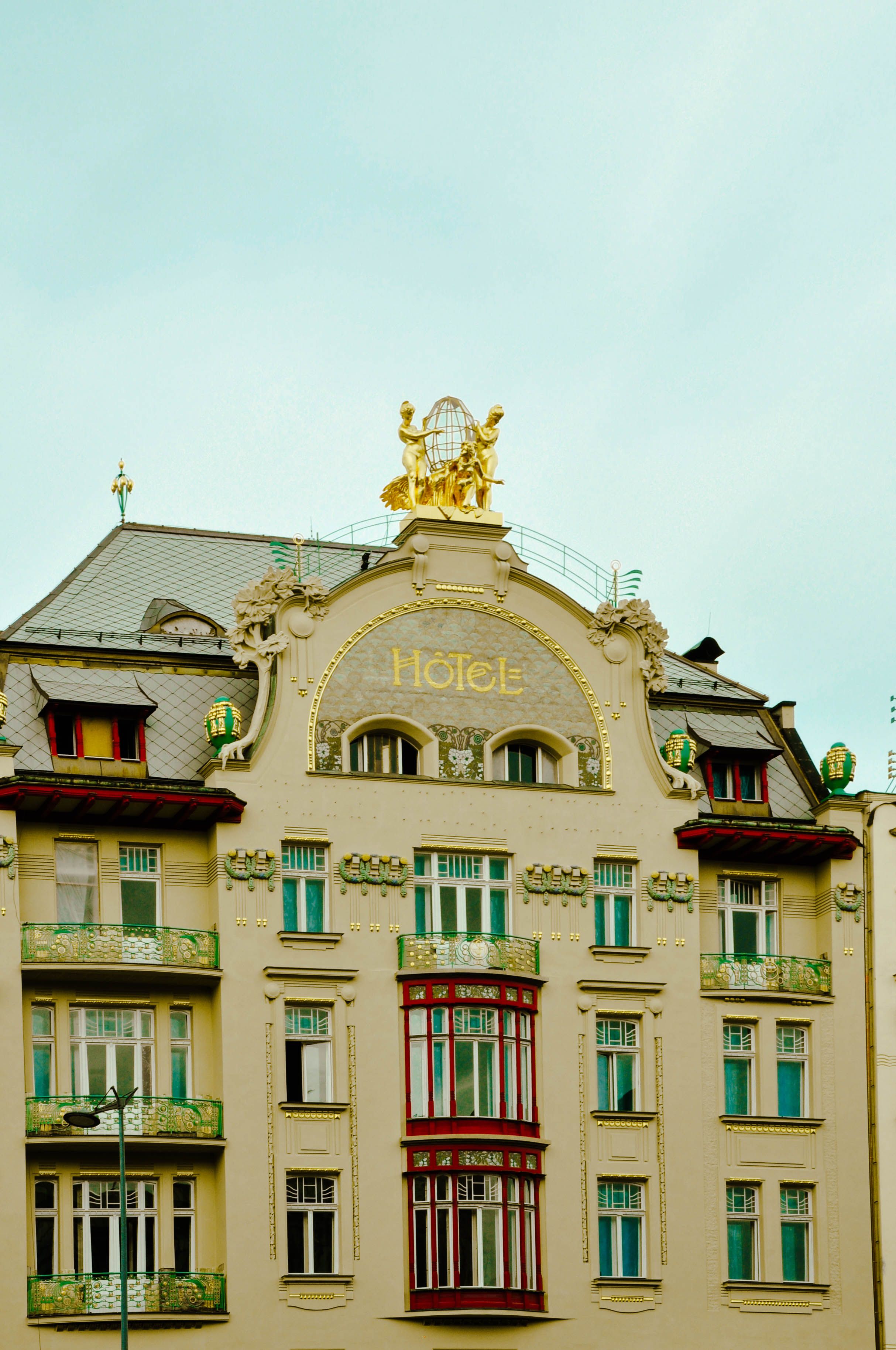 Elegant Art Nouveau facade of Grand Hotel Europa, a landmark in Prague, Czech Republic.. pexels, elegant, nouveau
