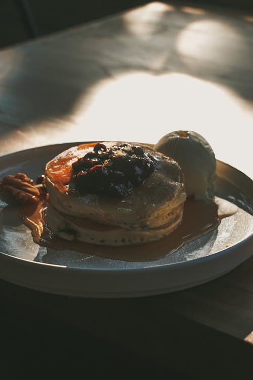 垂直拍摄, 早餐, 煎餅 的 免费素材图片