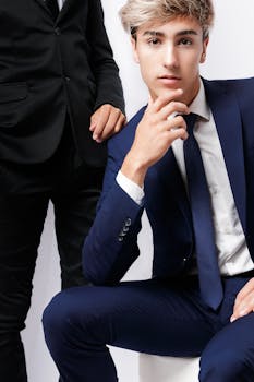 Elegant portrait of a young man in a blue suit posing confidently indoors.