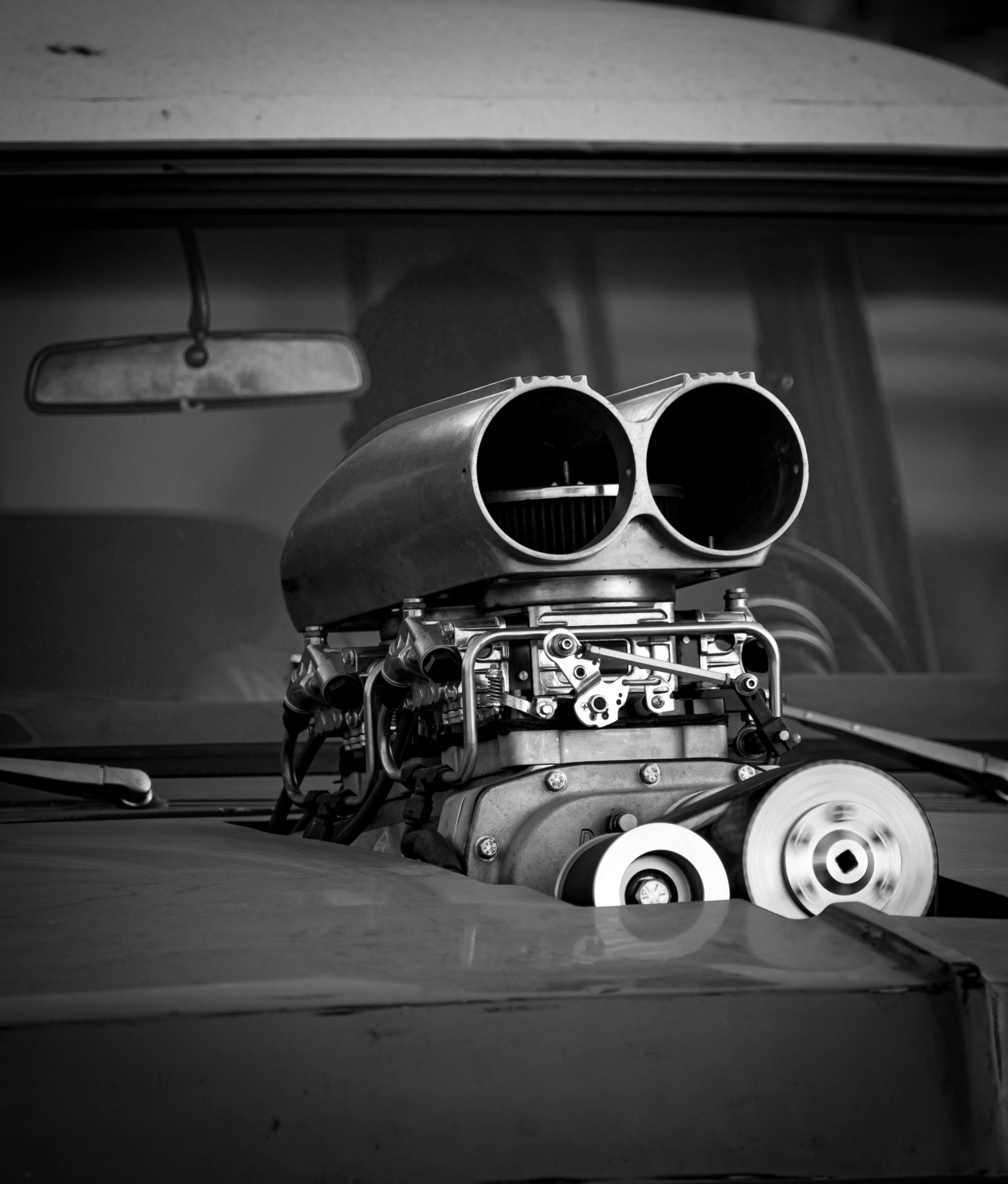 Engine on Hood of Muscle Car · Free Stock Photo