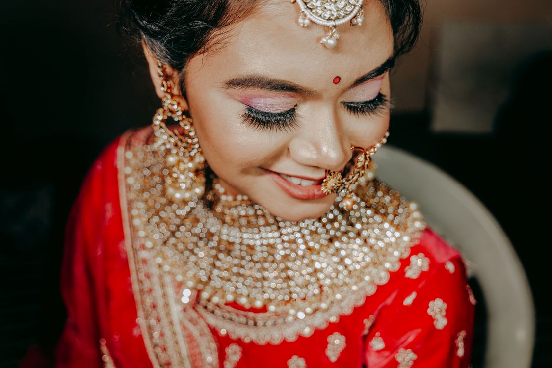Happy Bride with Traditional Jewellery in Red Dress Free Stock Photo Happy Bride with Traditional Jewellery in Red Dress Free Stock Photo