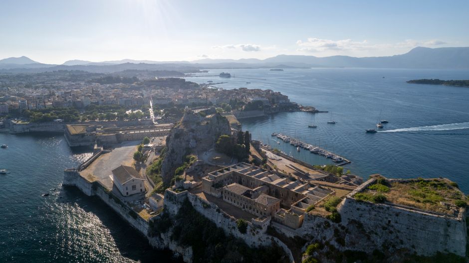 Incredible Private Helicopter Transfer from Ios to Santorini Review: The Ultimate Greek Island Escape Review 2026 - Stunning aerial view of the historic Old Fortress and coast in Corfu, Greece.