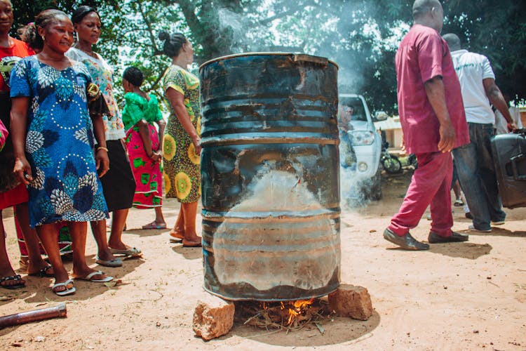 Metal Barrel Standing On Campfire