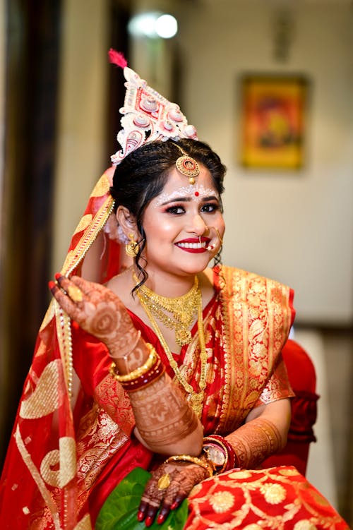 Portrait of an Indian Bride in Traditional Clothing