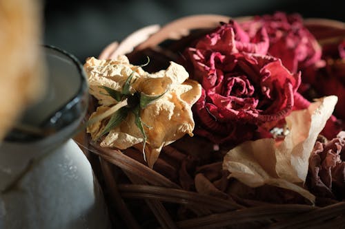 Dried Roses Kept in a Basket