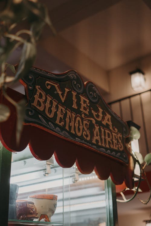 Close-up of an Antique Piece of Furniture with the Buenos Aires Sign 