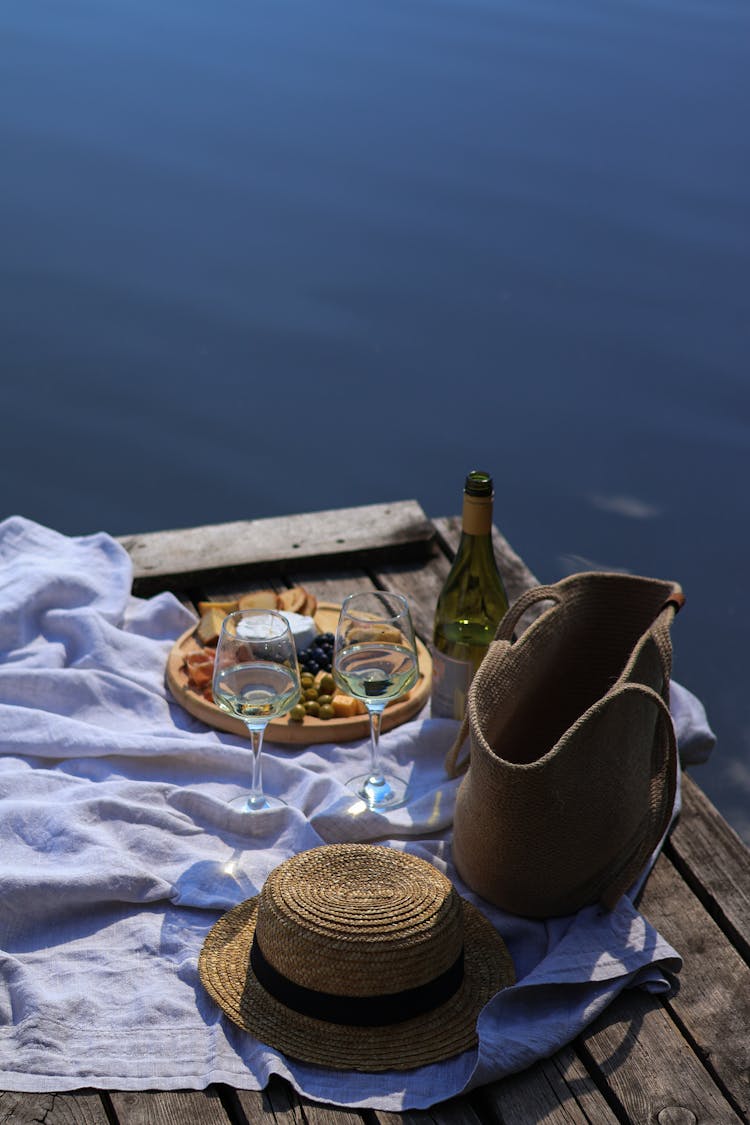 Picnic On Pier By Lake