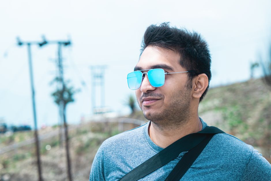 Meta Glasses translucent blue outdoor lifestyle