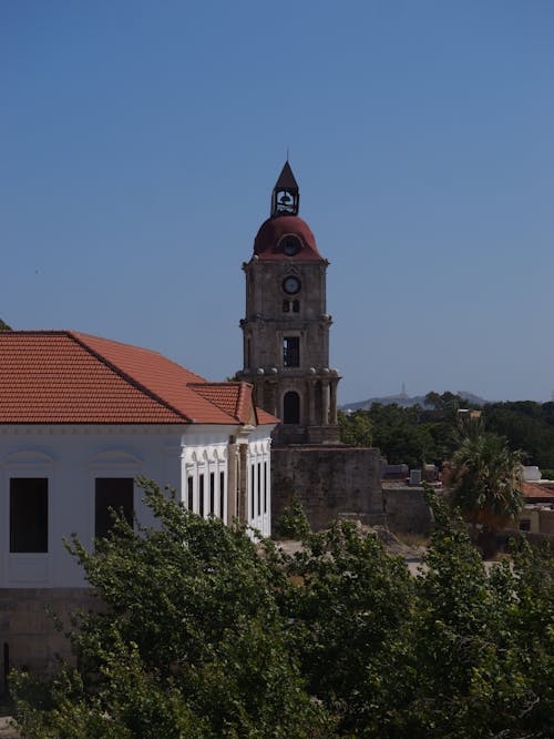 A church tower with a clock on top