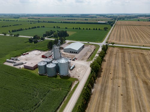 Drone Shot of Silos in Countryside