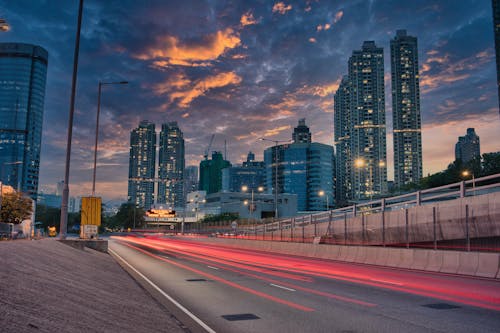 A Modern City Downtown at Sunset 