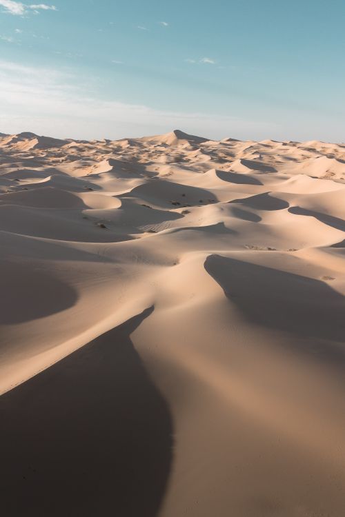Free Aerial view of the expansive dunes in Samalayuca Desert, Chihuahua, Mexico under a clear sky. Stock Photo