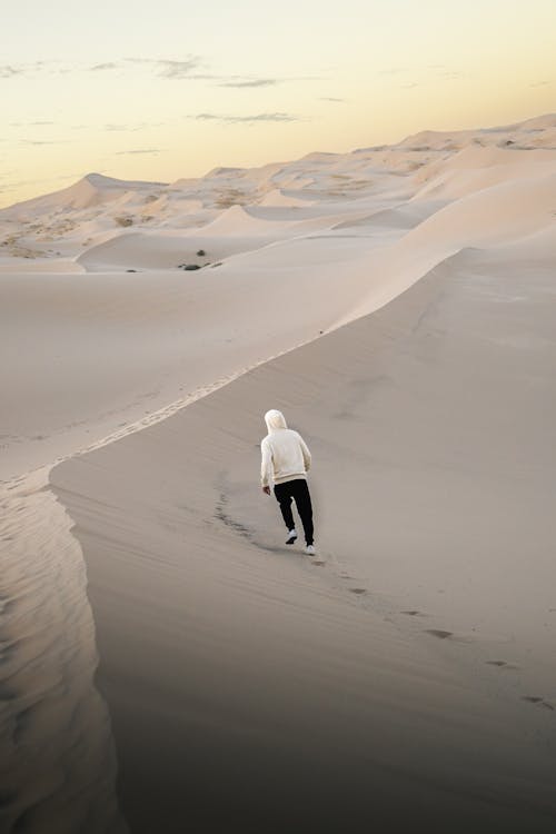 A person walking on a sand dune
