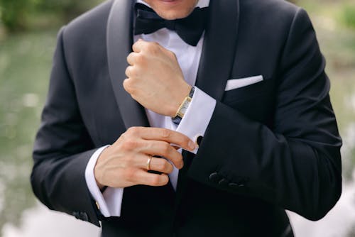 Closeup of a Man Wearing a Black Suit