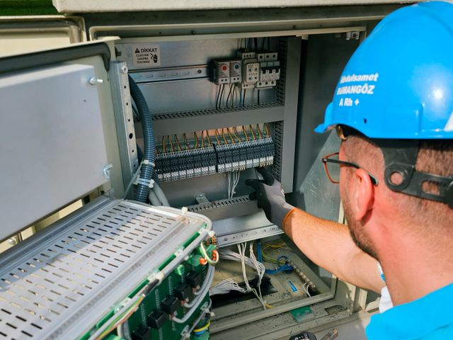 Electrician upgrading a home breaker panel Electrician working on a residential breaker panel during an upgrade in Marlboro, NJ
