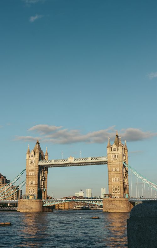 Free A stunning view of the iconic Tower Bridge in London against a clear sky. Stock Photo