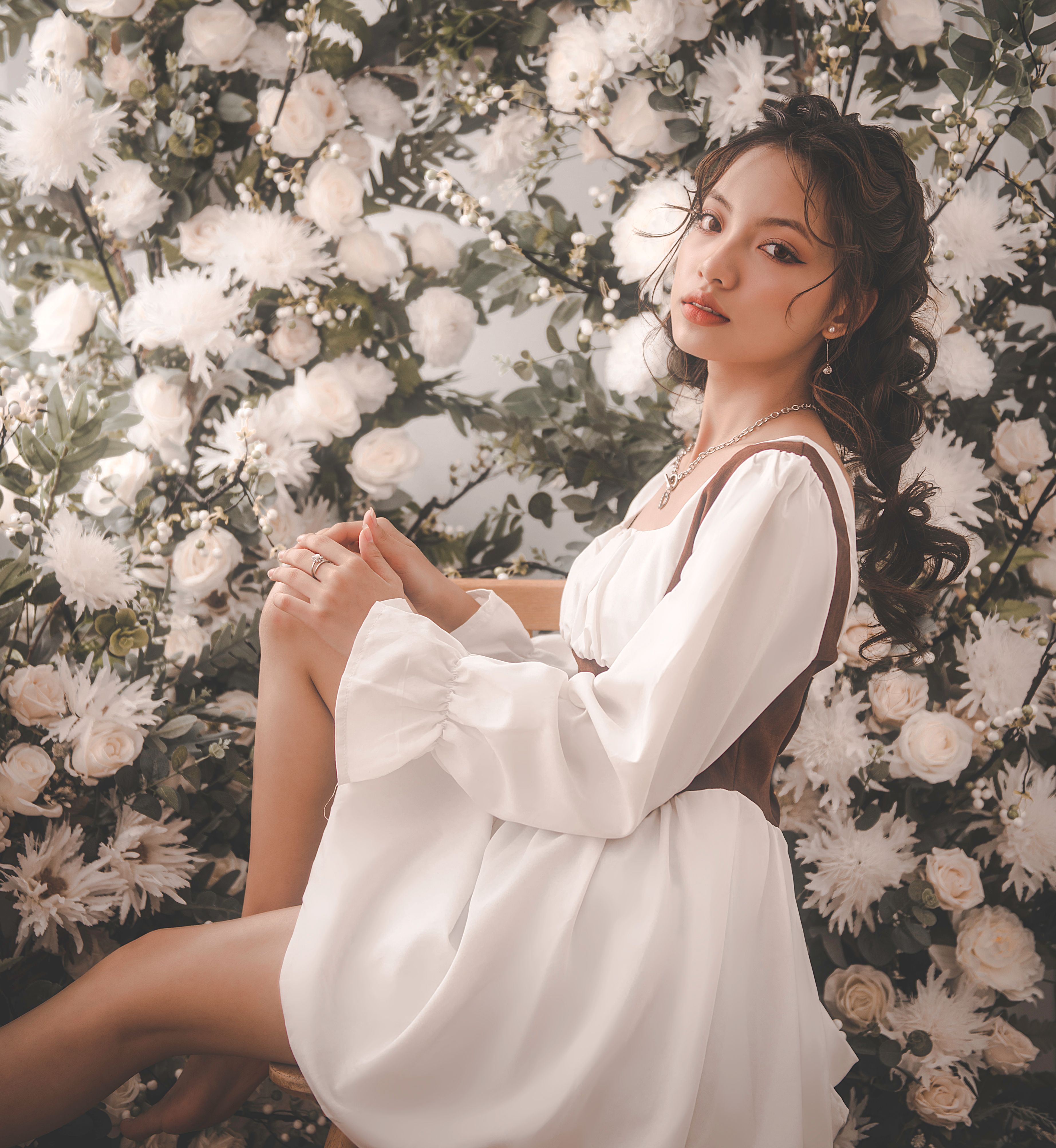 white dress with brown corset Anne White Dress