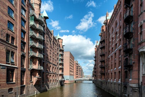 Apartment Buildings along the Canal in Speicherstadt, Hamburg, Germany