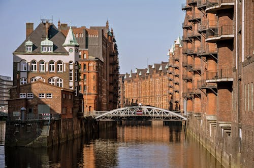 Apartment Buildings along the Canal in Speicherstadt, Hamburg, Germany