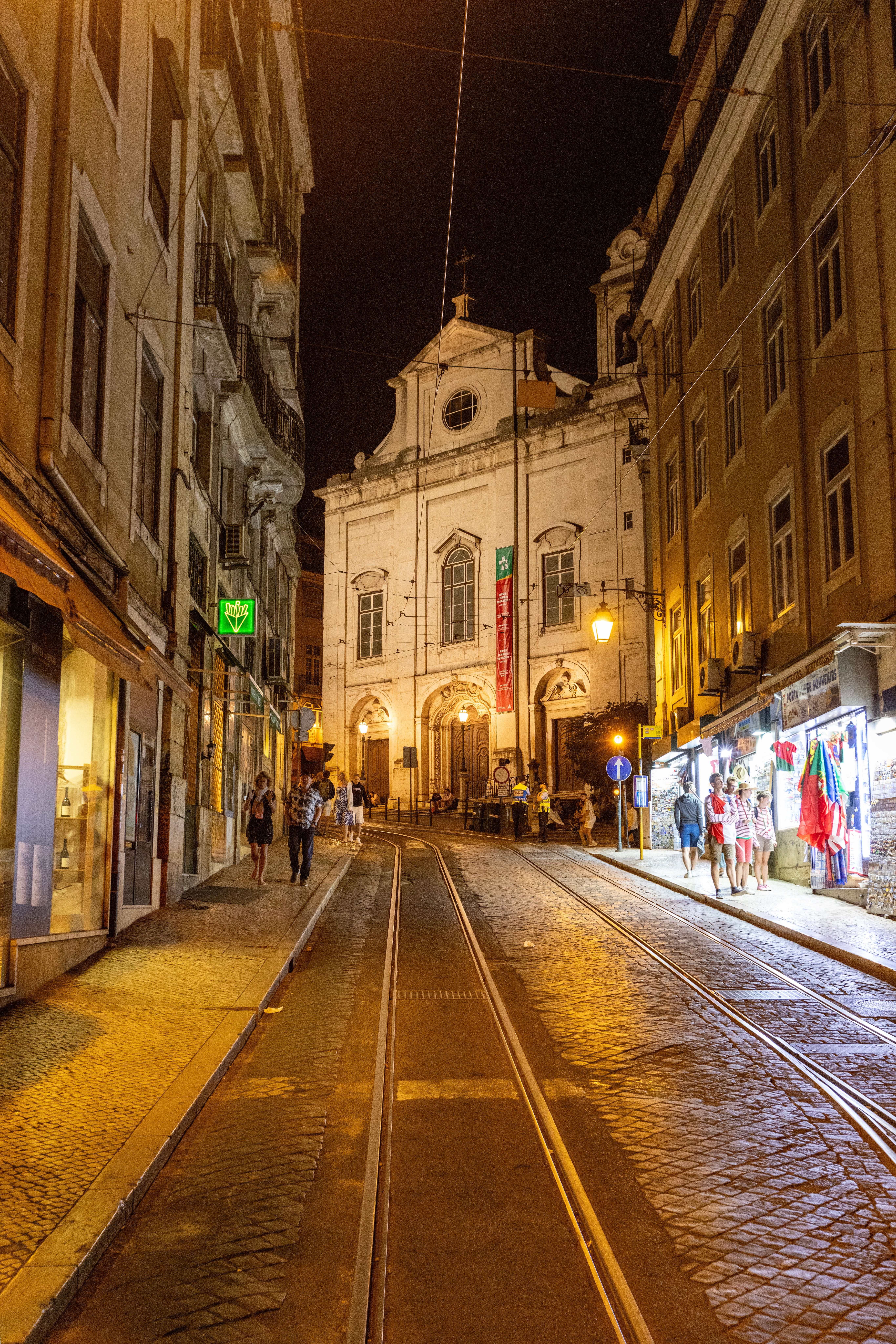 Tracks in a Narrow Alley in Lisbon at Night · Free Stock Photo